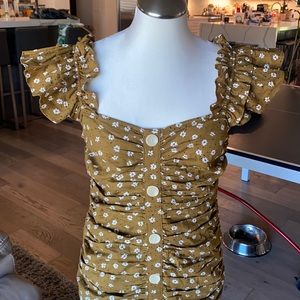 Zara dark mustard yellow Floral Dress.